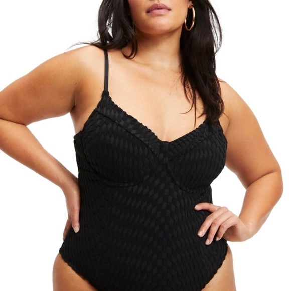 GOOD American Show Off Jacquard One Piece Black Swimsuit Size 2XL - Picture 1 of 12